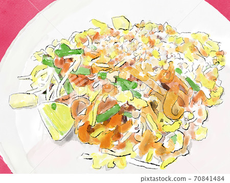 Thai food) Pad Thai watercolor hand drawn illustration 70841484