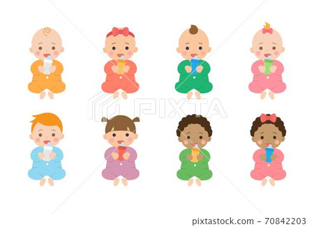 Cute happy baby daily life, baby drinking milk,... - Stock Illustration  [70842203] - PIXTA