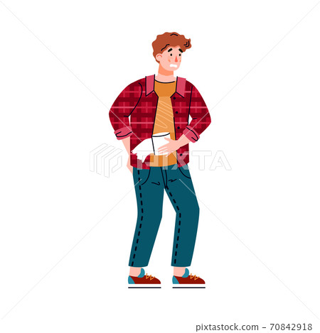 Man has diarrhea in result of food poisoning, flat vector illustration isolated. 70842918