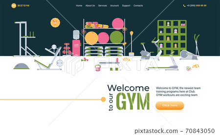 Vector website design for fitness, workout and physical exercises in modern gym. 70843050