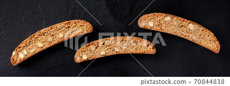 Biscotti panorama. Traditional Italian almond biscuits, shot from the top 70844838