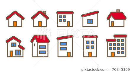 房子主頁圖標集紅色屋頂房子插圖材料 房子主頁圖標集紅色屋頂房子插圖材料 70845369