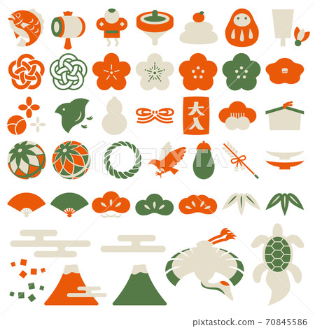 Retro and cute New Year material lucky charm icon set Retro and cute New Year material lucky charm icon set 70845586