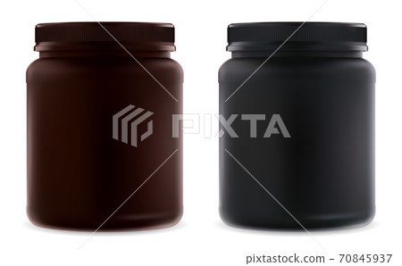 Supplement jar blank. Black protein bottle mockup 70845937