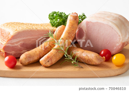 Loin ham sausage bacon processed meat platter Loin ham sausage bacon processed meat platter 70846810