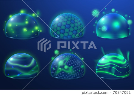 Transparent protection. Safety shield, energy bubbles for protect. Security fields with grid future, abstract 3d sphere recent vector 70847091