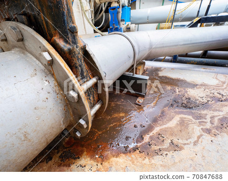 Leak from sewage water pipe. Thick bio waste leak Leak from sewage water pipe. Thick bio waste leak 70847688