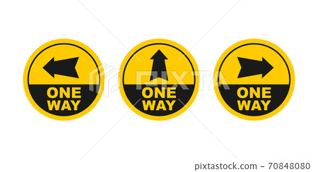 One way. Black icon on white backdrop. Safety concept. Arrow icon. Information sign. Vector stock illustration. One way. Black icon on white backdrop. Safety concept. Arrow icon. Information sign. Vector stock illustration. 70848080