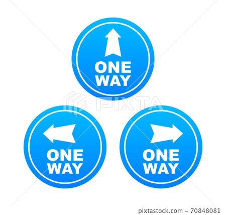 One way. Black icon on white backdrop. Safety concept. Arrow icon. Information sign. Vector stock illustration. One way. Black icon on white backdrop. Safety concept. Arrow icon. Information sign. Vector stock illustration. 70848081