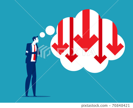 Business person thinking about business graph with negative trend. Business failure Business person thinking about business graph with negative trend. Business failure 70848421