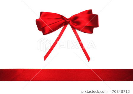 Red satin ribbon bow on white background 70848713