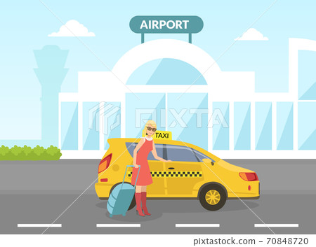 Young Woman Sitting in Taxi Car Near Airport Terminal, Mobile City Public Transportation Service Vector Illustration Young Woman Sitting in Taxi Car Near Airport Terminal, Mobile City Public Transportation Service Vector Illustration 70848720