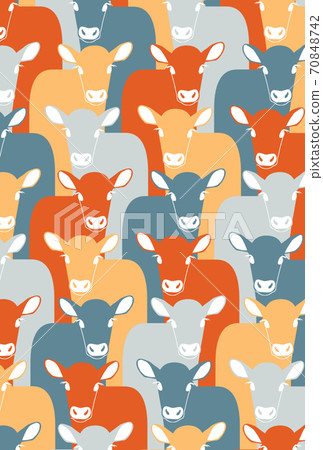 New Year's card template with colorful cow pattern blue gray red yellow 70848742