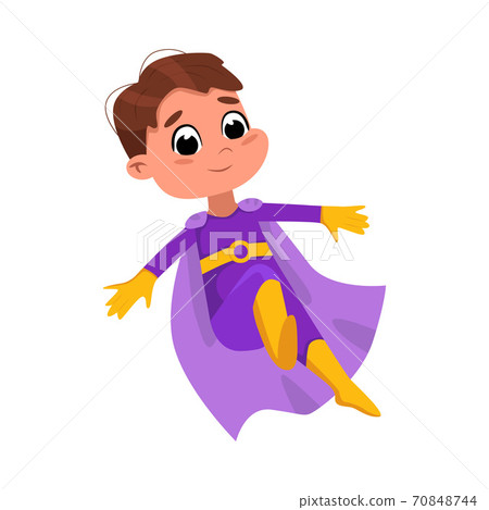 Cute Boy in Purple Superhero Costume, Adorable Kid Superhero Character Cartoon Style Vector Illustration 70848744