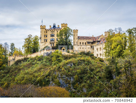 A view of Hohenschwangau castle dating from the 12th century in Bavaria, Germany in autumn 70848942