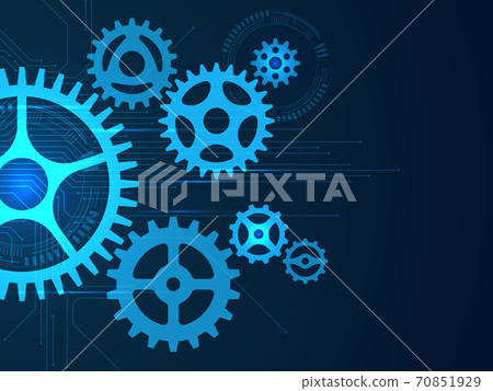 Gears background. Cogwheels mechanisms engineering, engine gear movement, hi tech development machinery technology, teamwork symbol, company process concept, vector blue illustration Gears background. Cogwheels mechanisms engineering, engine gear movement, hi tech development machinery technology, teamwork symbol, company process concept, vector blue illustration 70851929