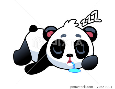 A cute kawaii panda cartoon character smiling and lying on the ground with  closed eyes on a white background Stock Vector Image & Art - Alamy