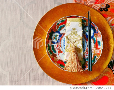 Table coordination of Koimari plate and orange sack belt (right justified) 70852745