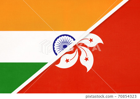 India and Hong Kong, symbol of national flags from textile. 70854323