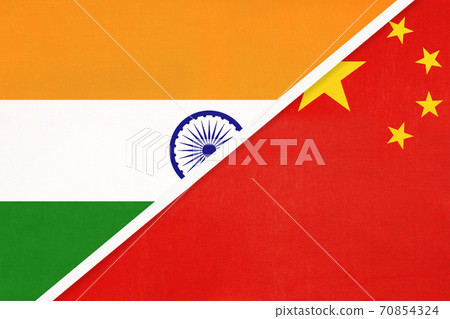 India and China or PRC, symbol of national flags from textile. 70854324