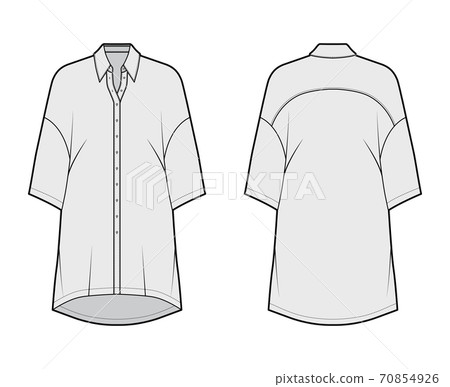 Oversized blouse technical fashion illustration with basic shirt collar, dramatically dropped shoulders, oversized body 70854926
