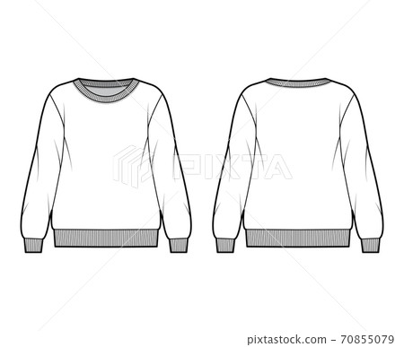 Oversized cotton-terry sweatshirt technical fashion illustration with crew neckline, long sleeves, ribbed trims 70855079