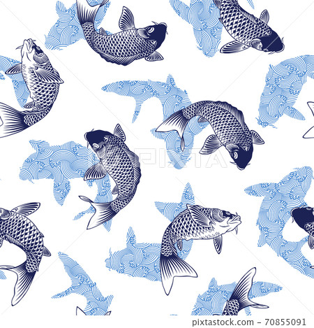 Japanese pattern A continuous pattern of carp and waves, 70855091