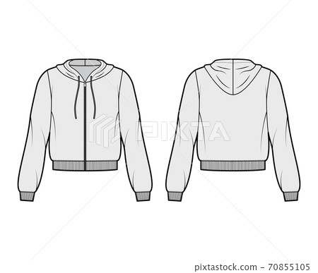 Zip-up cotton-fleece hoodie technical fashion illustration with relaxed fit, long sleeves, ribbed trims jumper apparel Zip-up cotton-fleece hoodie technical fashion illustration with relaxed fit, long sleeves, ribbed trims jumper apparel 70855105