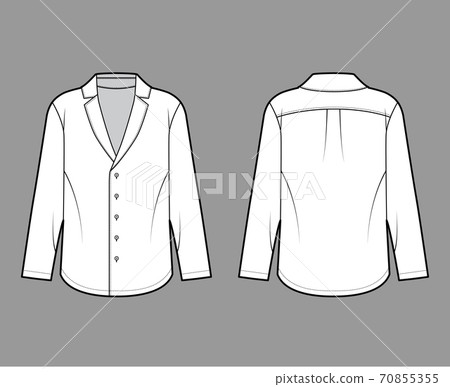 Pajama-style shirt technical fashion illustration with pointed notch collar, front button fastenings, long sleeves. 70855355