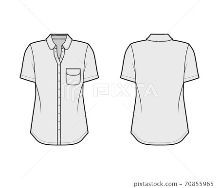 Classic shirt technical fashion illustration with rounded pocket and collar, short sleeves, front button-fastening 70855965