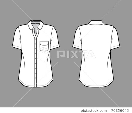 Classic shirt technical fashion illustration with rounded pocket and collar, short sleeves, front button-fastening Classic shirt technical fashion illustration with rounded pocket and collar, short sleeves, front button-fastening 70856043