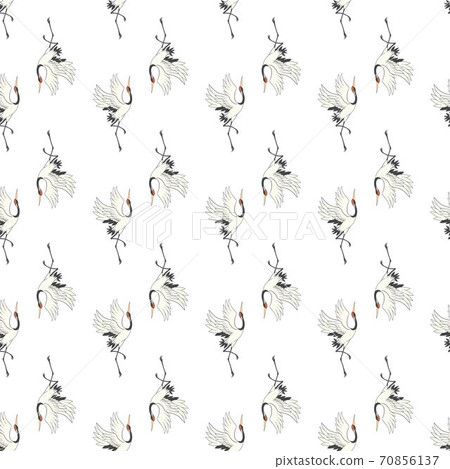 Seamless pattern, background with tropical birds. White heron, cockatoo parrot. Colored and outline design on navy blue background.. Vector illustration. Isolated on black background. 70856137