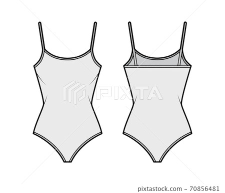 Cotton-jersey tank bodysuit technical fashion illustration with fitted knit body, sleeveless. Flat outwear cami Cotton-jersey tank bodysuit technical fashion illustration with fitted knit body, sleeveless. Flat outwear cami 70856481
