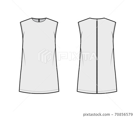 Cady tunic technical fashion illustration with crew neckline, sleeveless, oversized, back zip fastening, elongated hem Cady tunic technical fashion illustration with crew neckline, sleeveless, oversized, back zip fastening, elongated hem 70856579