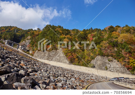Nanakura Dam during the fall foliage Long stairs next to the embankment Omachi City, Nagano Prefecture Nanakura Dam during the fall foliage Long stairs next to the embankment Omachi City, Nagano Prefecture 70856694