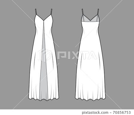 Camisole technical fashion illustration with deep V-neck, front button fastening, maxi ancle length, loose shape. Flat Camisole technical fashion illustration with deep V-neck, front button fastening, maxi ancle length, loose shape. Flat 70856753