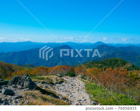 View from Mt. Nikko-Shirane, autumn leaves and mountain trail (Tochigi, Gunma) 70856935