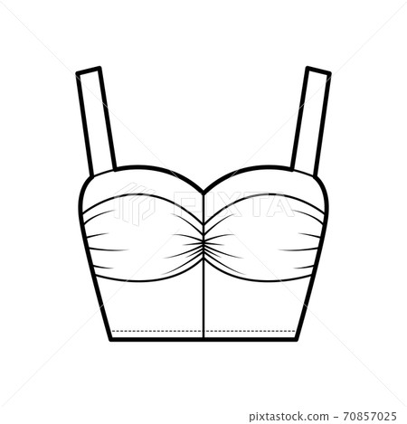 Cropped top technical fashion illustration with feminine sweetheart neckline, gently gathered bust, wide straps. Flat Cropped top technical fashion illustration with feminine sweetheart neckline, gently gathered bust, wide straps. Flat 70857025