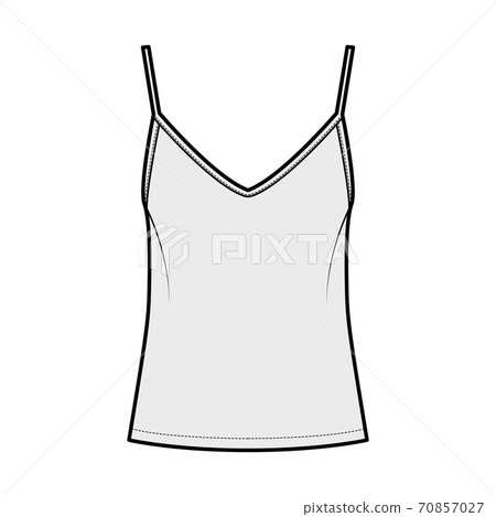 Camisole slip top technical fashion illustration with sweetheart neck, thin straps, relax fit, back zip fastening. Flat Camisole slip top technical fashion illustration with sweetheart neck, thin straps, relax fit, back zip fastening. Flat 70857027