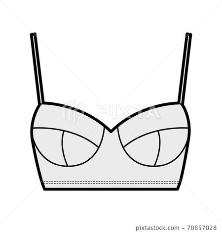 Bustier top technical fashion illustration with cropped length, molded cups, spaghetti straps Flat bra swimwear lingerie Bustier top technical fashion illustration with cropped length, molded cups, spaghetti straps Flat bra swimwear lingerie 70857028