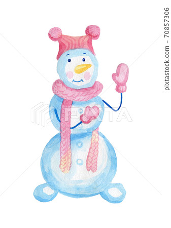 original hand watercolor of snowman with gifts 70857306