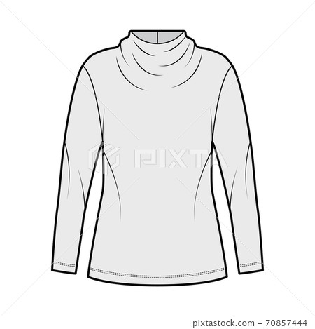 Top technical fashion illustration with elegant draped neckline, long sleeves, oversized, back button-fastening keyhole Top technical fashion illustration with elegant draped neckline, long sleeves, oversized, back button-fastening keyhole 70857444