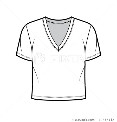 V-neck jersey t-shirt technical fashion illustration with short