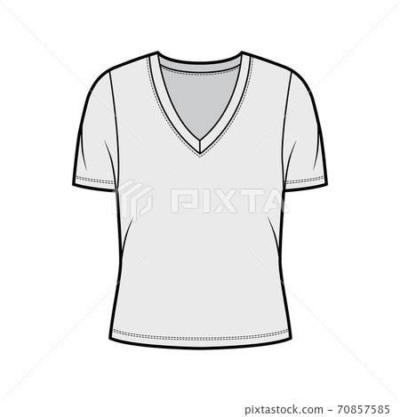 V-neck jersey t-shirt technical fashion illustration with short