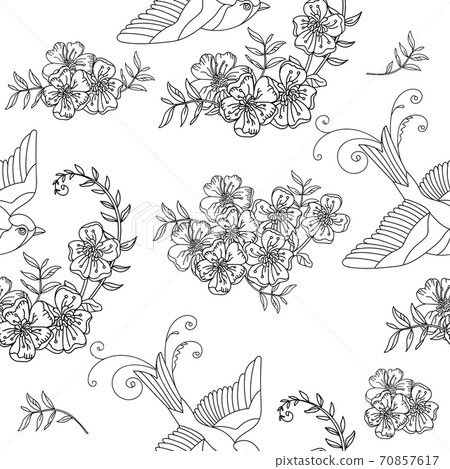 Seamless pattern vector birds and flowers illustration Seamless pattern vector birds and flowers illustration 70857617