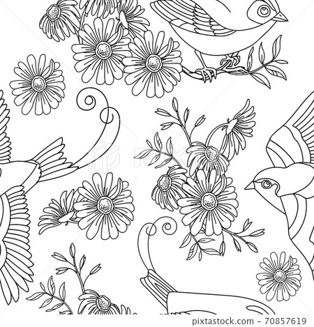 Seamless pattern vector bird and flowers illustration Seamless pattern vector bird and flowers illustration 70857619