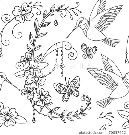 Seamless pattern vector humming and flower illustration Seamless pattern vector humming and flower illustration 70857622