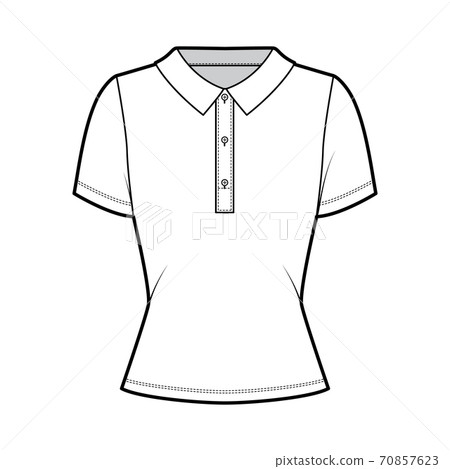 Polo shirt technical fashion illustration with cotton-jersey short sleeves, fitted body, buttons along the front outwear 70857623