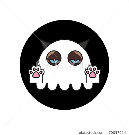 Grumpy cat in ghost costume sticker. Halloween 70857624