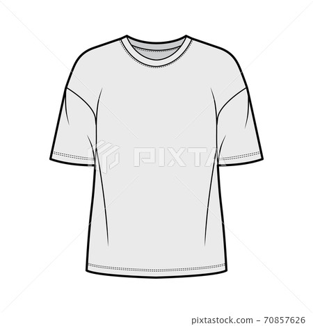 Cotton-jersey t-shirt technical fashion illustration with crew neckline, elbow sleeves, oversized, dropped shoulders 70857626